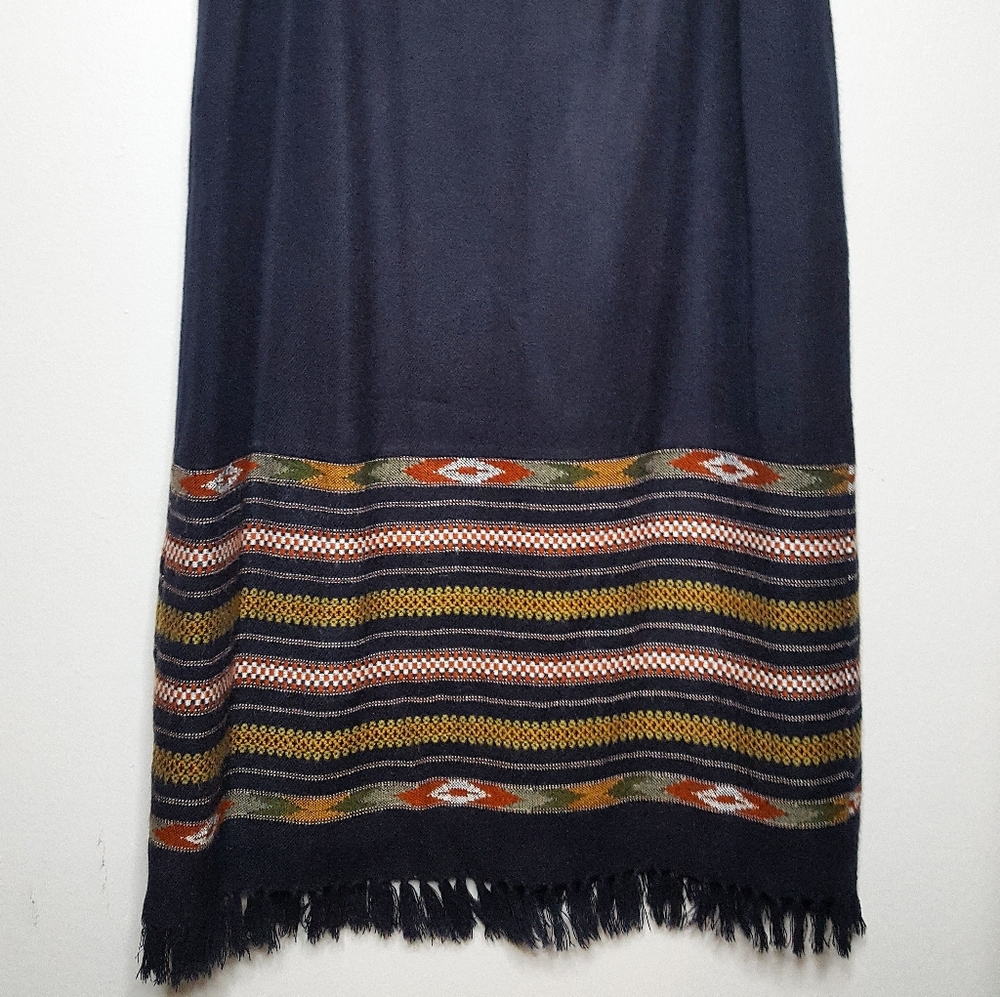 Vintage Black Aztec Skirt with Fringe